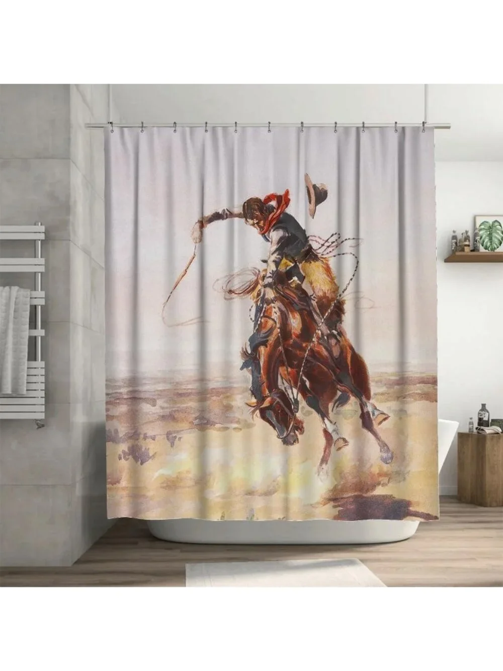 Vintage Western Cowboy Shower Curtain Set - Waterproof Fabric Bath Decor 72x72